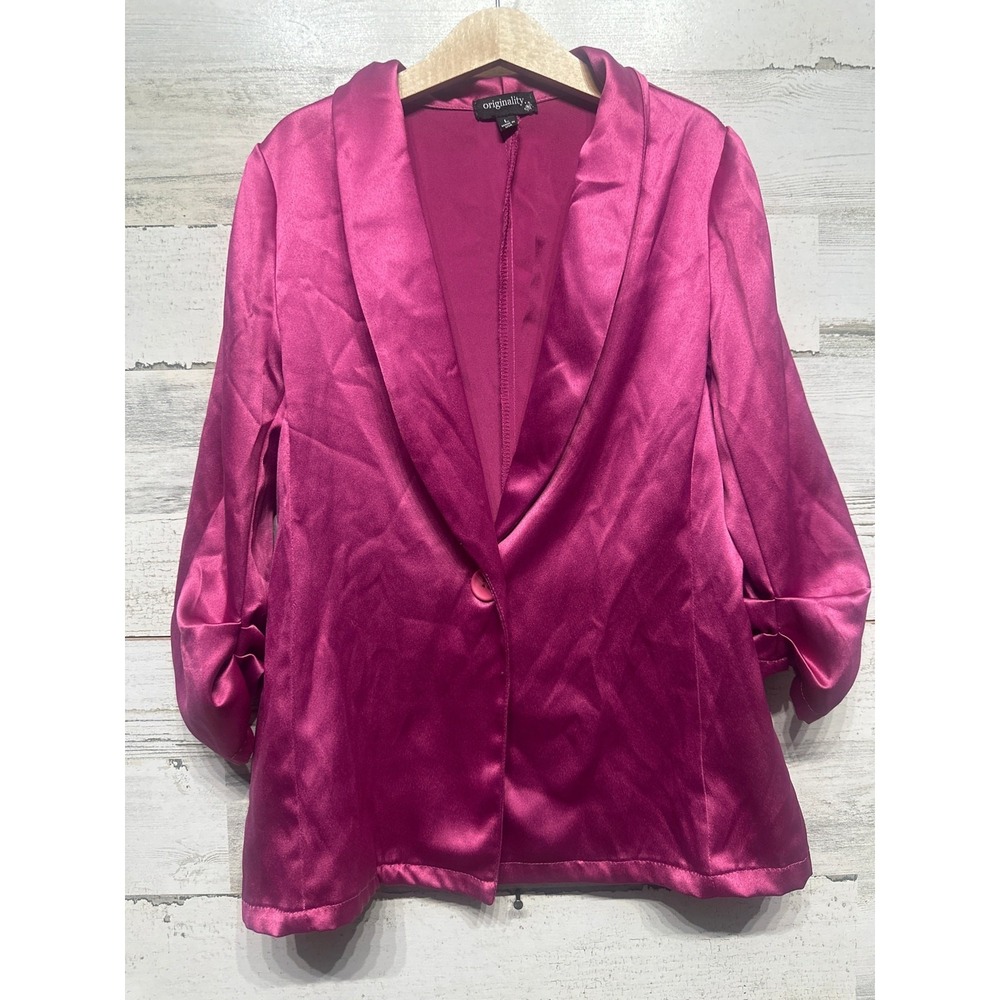 Originality Satin Blazer Girls Large Magenta Pink Ruched Sleeve EUC